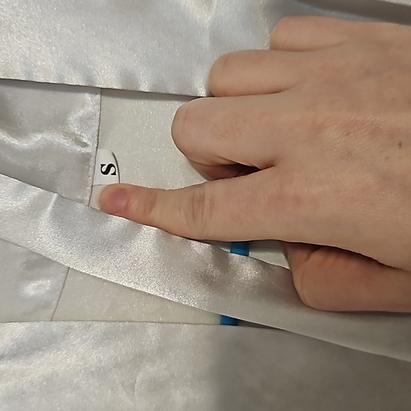 White satin robe. Ties on inside and has the tie for outside. In EUC. - Picture 2 of 6